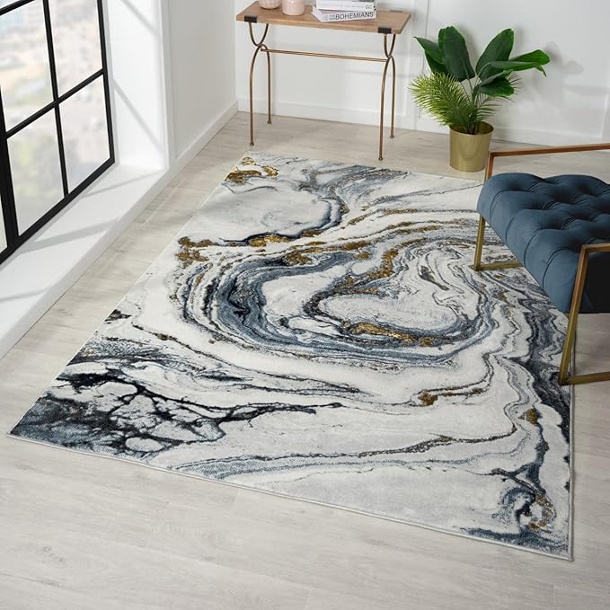 LUXE WEAVERS Marble Effect Abstract Blue 5x7 Area Rug