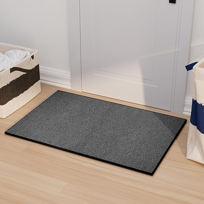Door mat with Non Slip Rubber Backing, Washable Soft Floor Carpet for Kitchen, Hallway, Entryway Indoor, Bedroom, Laundry, Low Pile Area Rugs, Solid Color with Pointillism Style, 2 * 3 ft Black