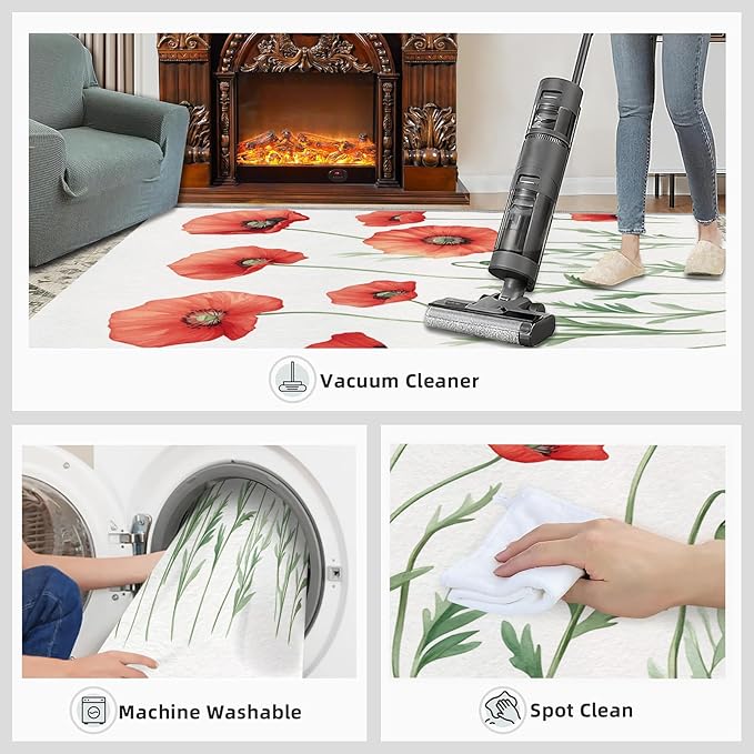 Little Red Flower Rugs for Bedroom - 2x3 Area Rug - Abstract 3D Flowers Rugs for Living Room, Modern Simple Art Rug, Non-Slip Washable Home Decor Carpet
