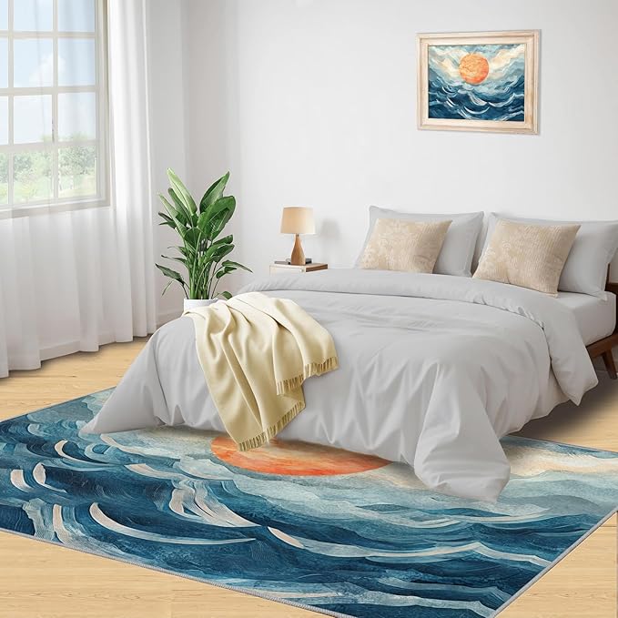 Boho Sun Runner Rugs 2x4ft, Mosaic Sunburst Small Entryway Mats, Abstraction Deco Laundry Room Rug Non Slip Durable Throw Rugs for Front Door Bedroom Bedside