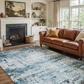 Area Rug 5x7 Washable Rug Blue for Living Room, Dining Room, Bedroom, Large Carpets, Non Slip & Non-Shedding Low Pile Vintage Print Rug for Home Office Decor