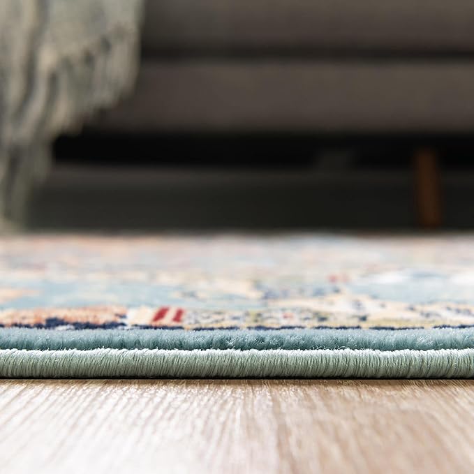 Unique Loom Narenj Collection Classic Traditional Medallion Textured Design Area Rug, 10' 0" x 10' 0", Blue/Tan