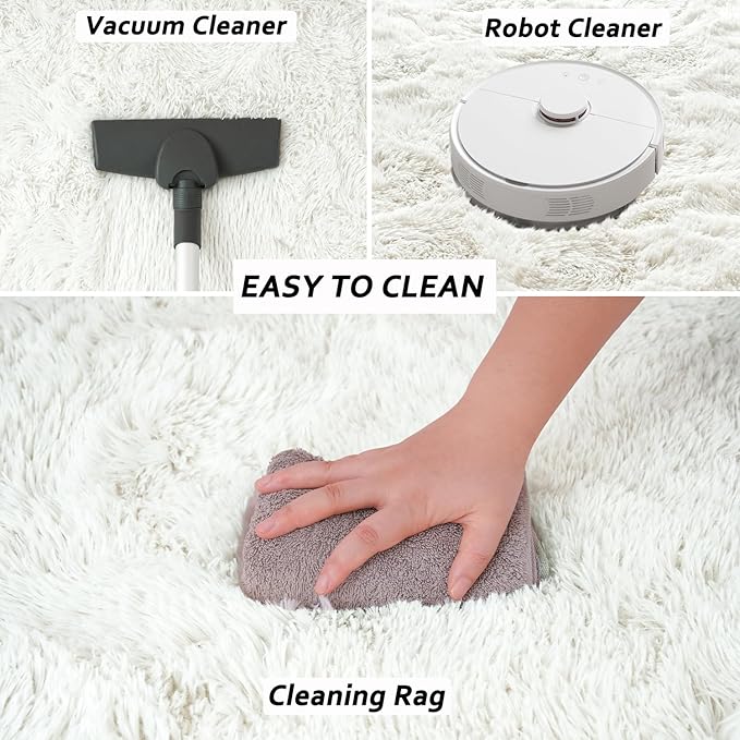 Beglad Fluffy Area Rugs 4x6 Feet, Modern Minimalist Style Shag Rugs, Non-Slip Indoor Carpet Soft Rugs for Bedroom, Living Room & Kids Room, Cream White