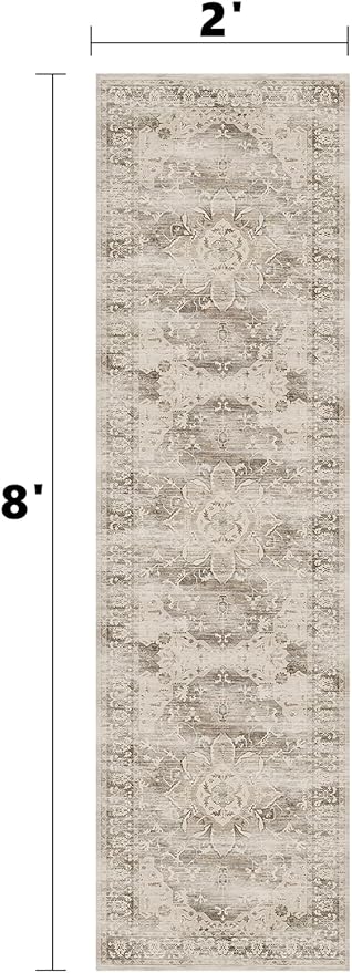 Washable Runner Rugs for Hallways 2x8 Non-Slip Hallway Runner Rugs for Entrance Bedroom Low Pile Vintage Runners Beige