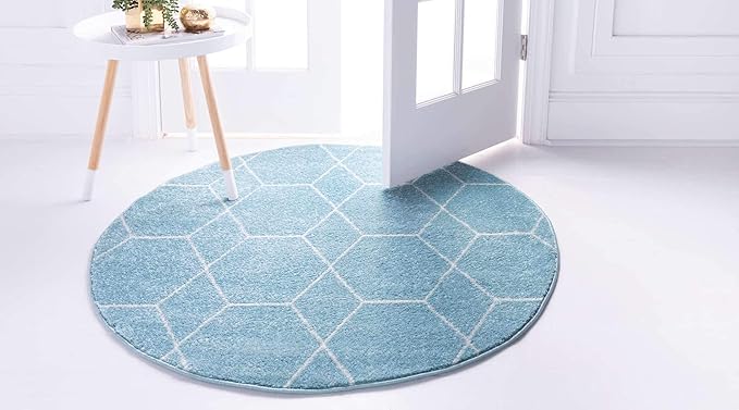 Unique Loom Trellis Frieze Collection Area Rug - Geometric (5' 1" Round Light Blue/Ivory)