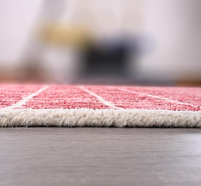 Hand-Tufted 100% Wool Area Rug – Unique Modern Geometric Grid Pattern, Soft Plush Textured Carpet for Living Room, Bedroom, Dining Room & Entryway (Brick Red, 5' x 8')