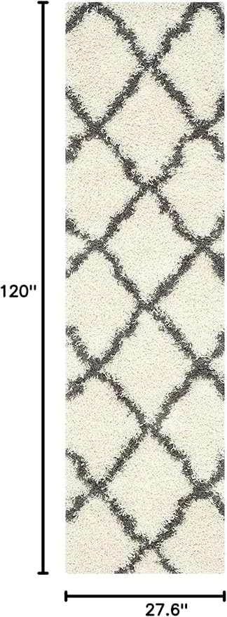 SAFAVIEH Dallas Shag Collection Runner Rug - 2'3" x 10', Ivory & Dark Grey, Trellis Design, Non-Shedding & Easy Care, 1.5-inch Thick Ideal for High Traffic Areas in Living Room, Bedroom (SGD257H)