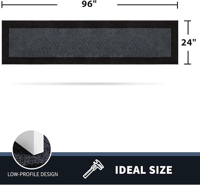 PURRUGS Dirt Trapping Door Mat 24" x 96", Non-Slip/Skid Machine Washable Entryway Rug, Shoes Scraper, Throw Rug, Super Absorbent Area Rug for Muddy Wet Shoes and Paws, Bluish Grey & Charcoal