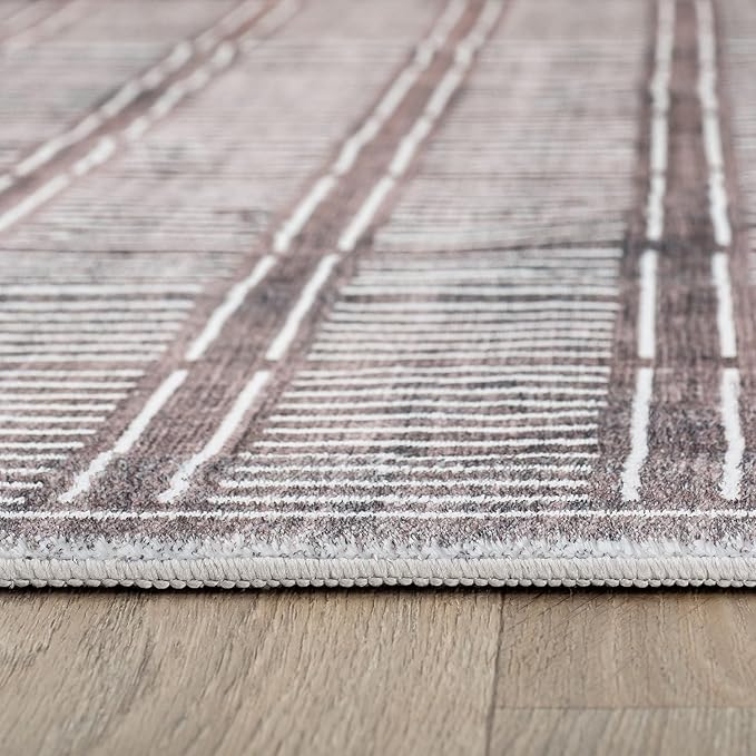 Rugshop Bohemian Stripe Lines Washable Non Slip Area Rug 8' x 10' Brown