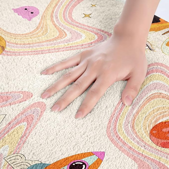 Erosebridal Groovy Butterfly Bath Rugs for Girls Trippy Hippie Mushroom Bathroom Mats Cute Pastel Rainbow Bath Carpets 20x32 Cartoon Rocket Planets Floor Mats Minimalism Snow Mountain Bathroom Rugs