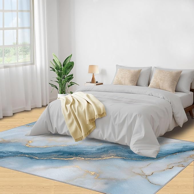 2x3 Abstract Marble Rugs for Entryway - Blue-White-Marble Small Area Rugs, Luxury Stone Pattern Laundry Room Carpet Non Slip Accent Throw Rug for Bathroom Kitchen Sink Front Door