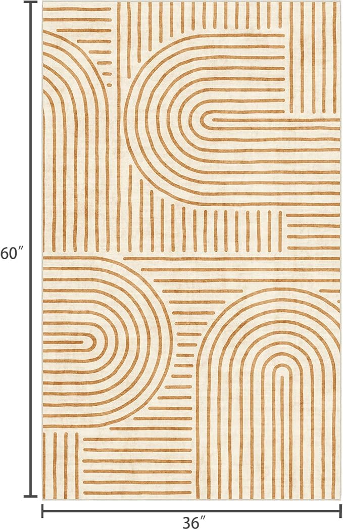 3x5 Washable Area Rug - Small Entryway Rug Non-Slip Orange Abstract Rainbow Kitchen Rugs Modern Boho Carpet Throw Rugs for Living Room Bedroom Bathroom Dorm Nursery Room Home Decor