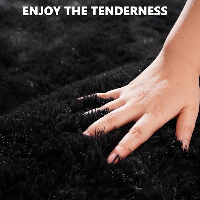 Beglad Soft Fuzzy Area Rugs for Living Room, Modern Minimalist Style Fluffy Rugs, Non-Slip Indoor Carpet Rugs for Kids Room, Bedroom, 6x9, Black