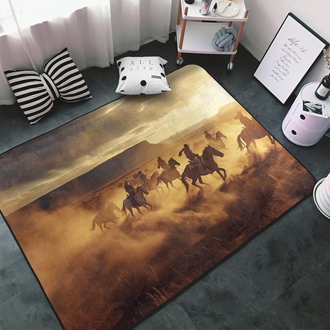 Running Horse Area Rug Washable Outdoor Rugs Anti-Slip Soft Carpet Entryway Indoor Door Mat for Bedroom,Living Room,Porch,Terrace and Entrance Decor 2'x 1'