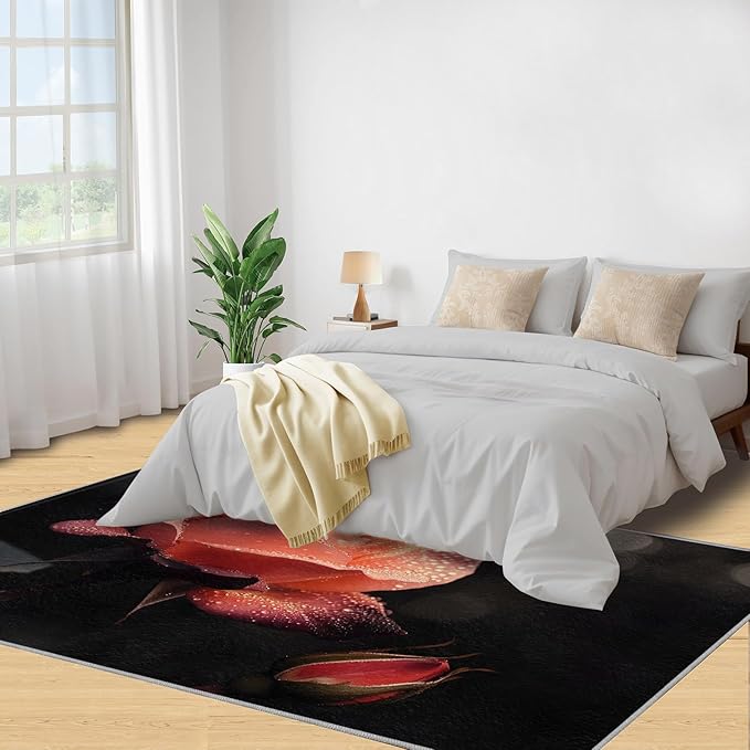 8x10 Florals Rugs for Living Room - Natural Flowers Large Area Rug, Realistic Rose Modern Boy Nursery Rug Soft Washable for Classroom Office Bedroom Kids Room