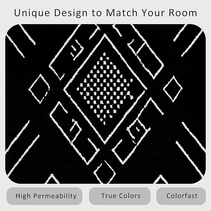 Geometric Rug, Washable 3x4 Rug for Living Room, Black and White Patterned Indoor Carpet, Modern Geometric Decor for Home, Bedroom, Soft Non Slip Thin Design FER13