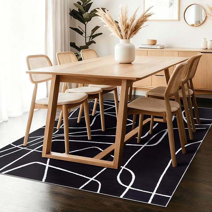 YIHOUSE Modern Washable Area Rug for Living Room Bedroom - Large Abstract Black and White Rug Non-Slip Ultra-Thin Home Decor (Dark Abstract, 5'x7'ft)