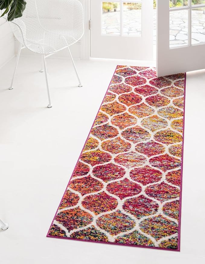 Rugs.com Lattice Frieze Collection Rug – 2' 7 x 11' Runner Multi Medium Rug Perfect for Living Rooms, Large Dining Rooms, Open Floorplans