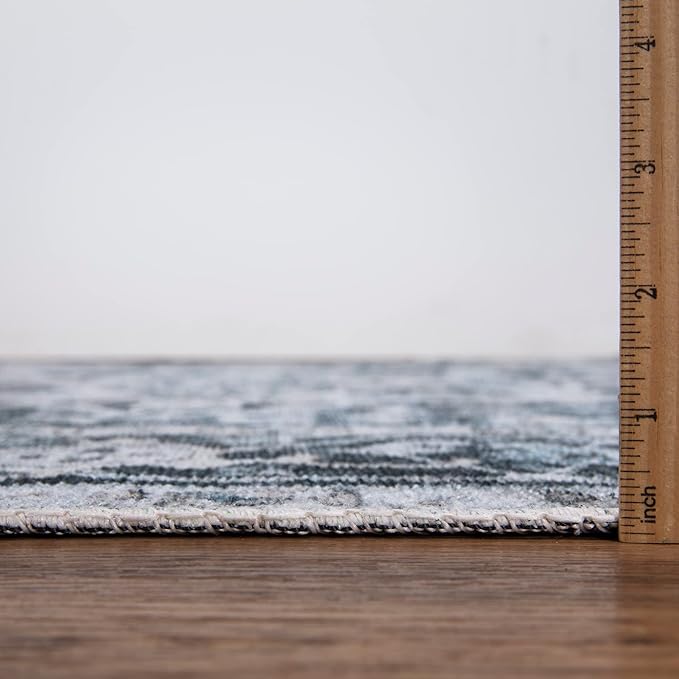 Bloom Rugs Caria Washable Non-Slip 4x6 Rug - Denim Blue Traditional Area Rug for Living Room, Bedroom, Dining Room, and Kitchen - Exact Size: 4' x 6'
