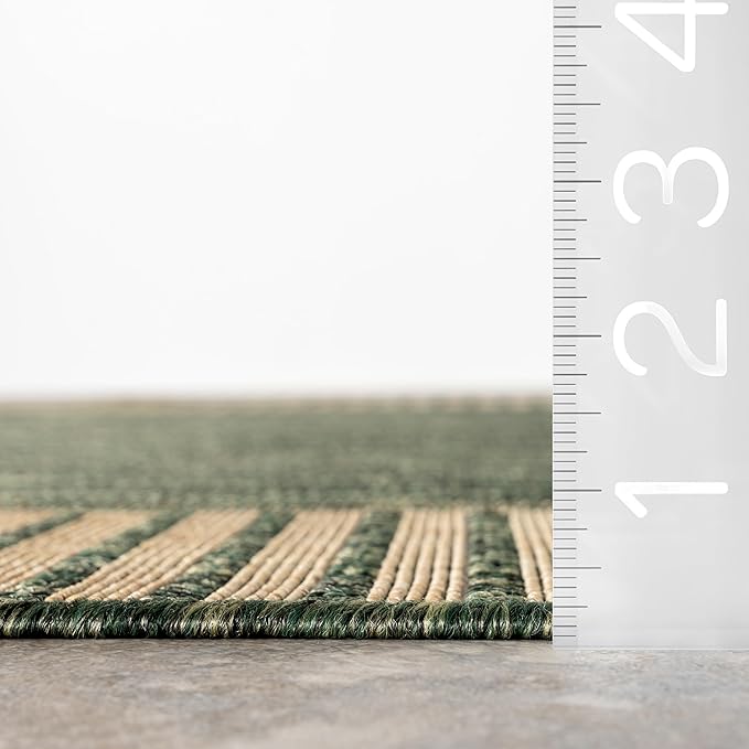 Nuloom Asha Green/Brown, 8' x 10', Casual, Striped Border, Soft and Cozy, High Traffic, Stain Resistant, Easy Clean, Durable Area Rug for Indoor/Outdoor Patio, Deck, Porch, Garden, Courtyard
