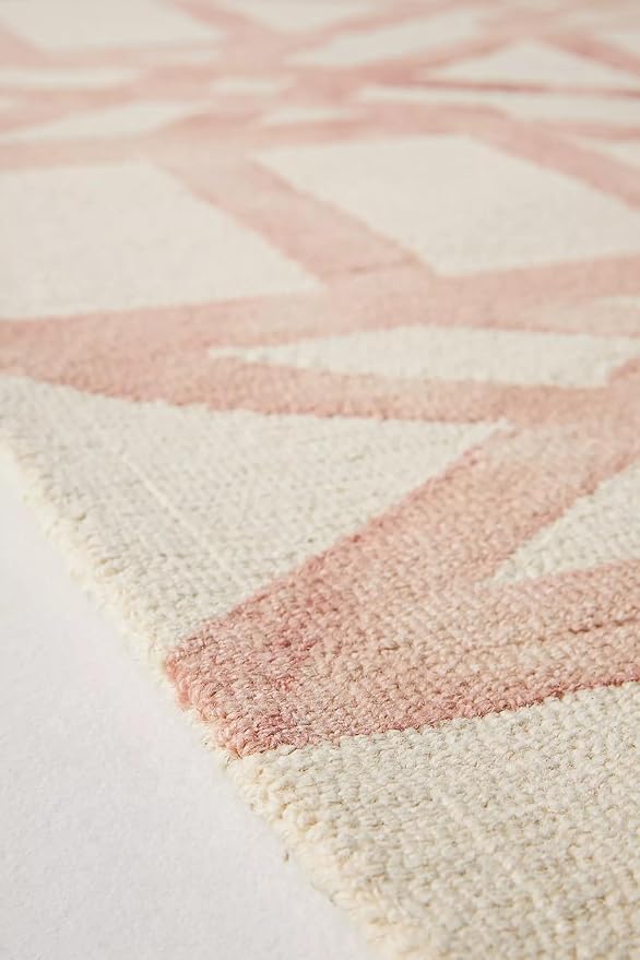 Hand-Tufted Wool Marengo Rug in Pink – Elegant Geometric Wool Carpet for Living Room & Bedroom – Soft Feel – 7 x 7