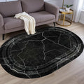 Black Grey Striped Texture Bordered Rugs 3x5 Modern Minimalist Indoor Large Area Rug for Living Room Bedroom Dining Room Soft Faux Wool Non Slip Floor Mats Entrance Bathroom Home Office Oval Carpet