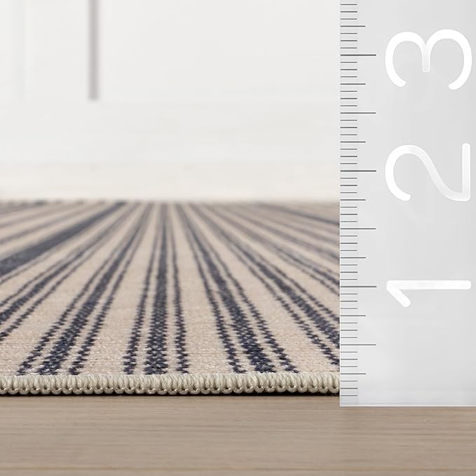 Dash & Albert Axiom Navy Machine Washable Rug, 3 X 5 Feet, Blue/Ivory Stripe Pattern
