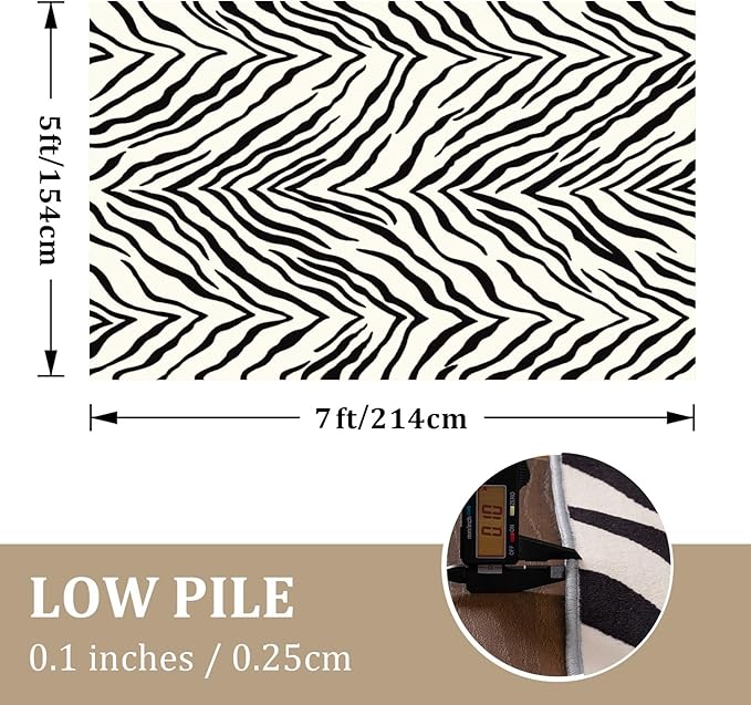 YIHOUSE Tiger Washable Area Rugs 5'x7', Black and Beige Modern Rug for Living Room, Bedroom, Ultra Thin Animal Stripe Print Rug for Girls Boys Nursery, Playroom, Dorm Room