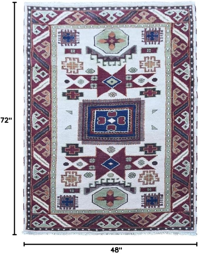 Hand Knotted Wool & Silk ECO-Friendly Oriental Area Rugs - 4'x6', Rectangle Shape, Cream Burgundy Color, Classic Oriental Traditional, Medium Pile Handmade Area Rugs (AF0102)