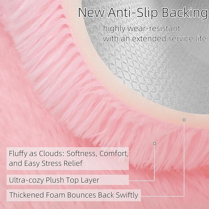 8x10 Solid Fluffy Pink Area Rug – Washable, Durable, Extra Large Living Room Rug, Non-Slip High Pile Shag Rugs for Bedroom, Playroom, Nursery Rooms, Kids Room, Soft Indoor Floor Carpet Decor
