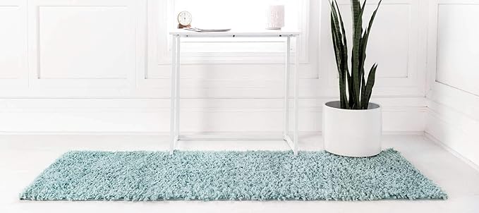 Unique Loom Davos Shag Collection Area Rug - Solid (2' 2" x 6' 7" Runner, Aqua)