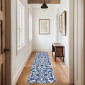EVERGRACE Hallyway Area Runner Rugs 2x8, Boho Floral Faux Wool Indoor Outdoor Rugs, Washable Rugs for Bedroom Dining Room Living Room Kitchen, Low Pile Floor Mat Carpet for Home Decor, Celtic Blue