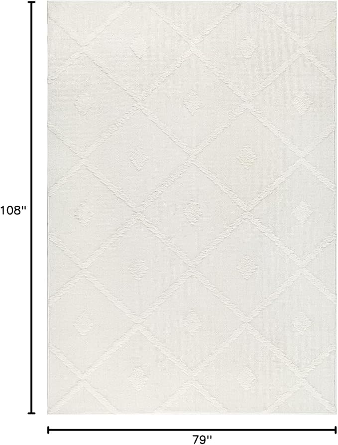 Antep Rugs Palafito 6x9 Geometric Shag Diamond High-Low Pile Textured Indoor Area Rug (White, 6'7" x 9')