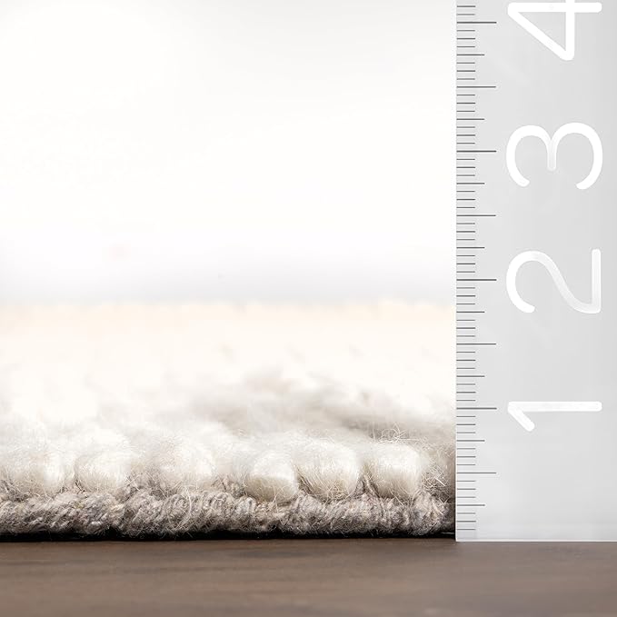Nuloom Penelope Off-White/Ivory, 4' Round, Hand-Braided, Wool & Cotton, Soft and Textured, High Traffic, Stain Resistant, Easy Clean, Durable Area Rug for Bedroom, Living Room, Dining, Entryway