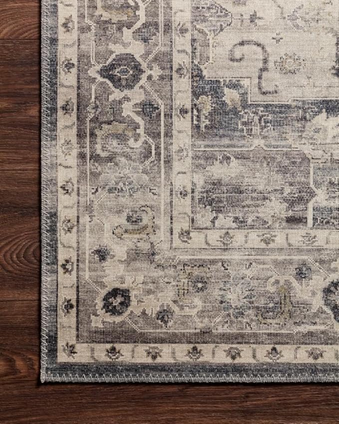Loloi Hathaway Collection HTH-05 Steel/Ivory 9'-0" x 12'-0", .25" Thick Area Rug, Soft, Durable, Printed, Modern, Low Pile, Non-Shedding, Easy Clean, Living Room Rug