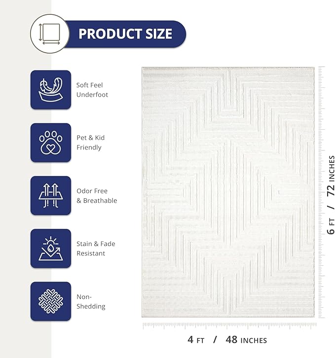 Abani Neutral Cream Area Rug 2' x 3' for Living Room, Bedroom - Tone-on-Tone Geometric Design - Durable & Easy to Clean