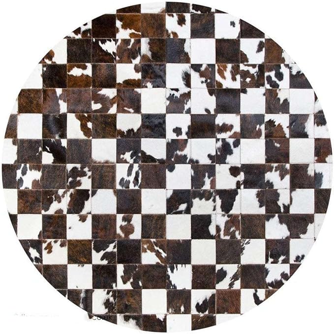 Sn Alef Home Black & White Round Rug | Checkered Floral Designer Carpet for Living Room | Handcrafted Circular Floor Mat for Home Decor & Meditation Space(8x8)