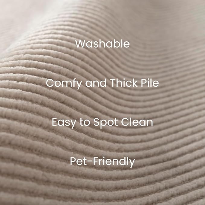 Revival Rugs Stripe 6'7"x9' Washable Area Rug for Living Room Bedroom - 100% Recycled Oeko-TEX Certified, Medium Pile, Taupe