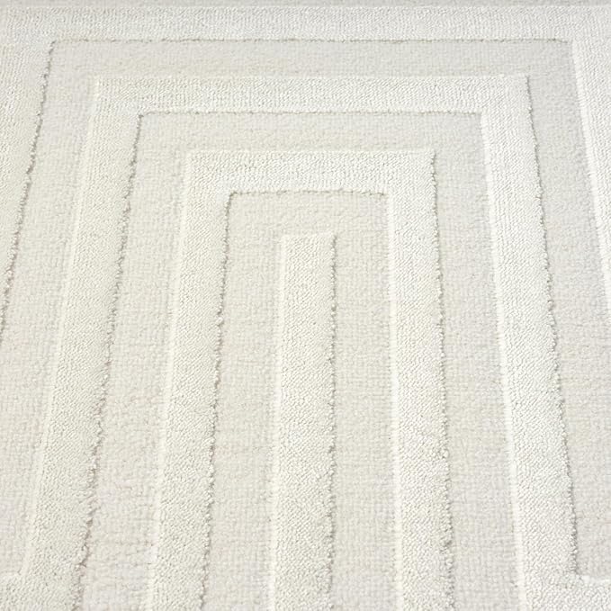 Abani Neutral Cream Area Rug 5' x 8' for Living Room, Bedroom - Tone-on-Tone Geometric Design - Durable & Easy to Clean
