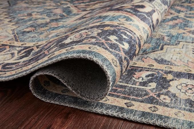 Loloi Hathaway Collection HTH-01 Navy/Multi 7'-6" x 9'-6", .25" Thick Area Rug, Soft, Durable, Printed, Modern, Low Pile, Non-Shedding, Easy Clean, Living Room Rug