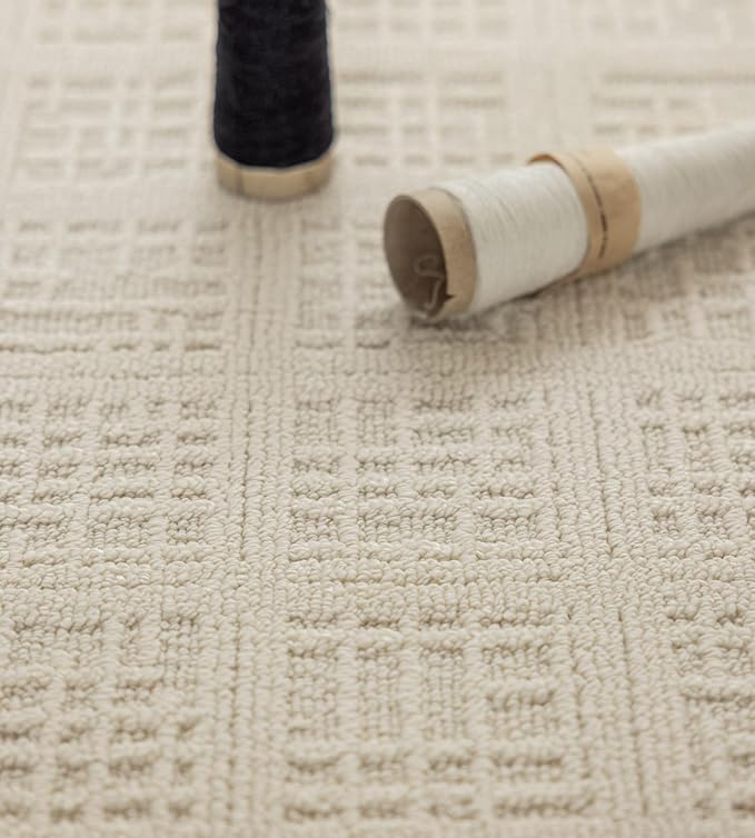 jxgzyy Beige Area Rug, 0.36'' Thick Low Pile Textured Rug, Modern Aesthetic Solid Carpet for High Traffic Area, Stain-Resistant Kitchen Rug with Non-Slip Backing, 5x7