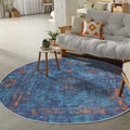 GLN Rugs Contemporary Collection - Machine Washable Area Rug, Contemporary Washable, Non Slip, Low Pile Chenille Rug, Living Room, Bedroom, Kitchen Rug (5'3" Round Midnight/Multi)