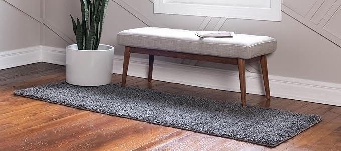 Unique Loom Davos Shag Collection Area Rug - Solid (2' 7" x 16' 5" Runner, Peppercorn)