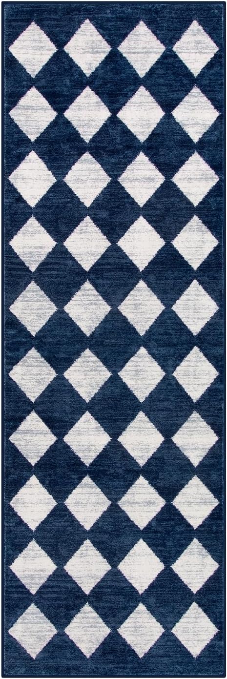 Lahome Checkered Washable Runner Rug,2x6 Rug Runners for Hallways Non Slip,Blue Kitchen Runner Rug,Moroccan Trellis Soft Low Pile Carpet Runners for Entryway Laundry Room Bathroom(2'x6',Blue)