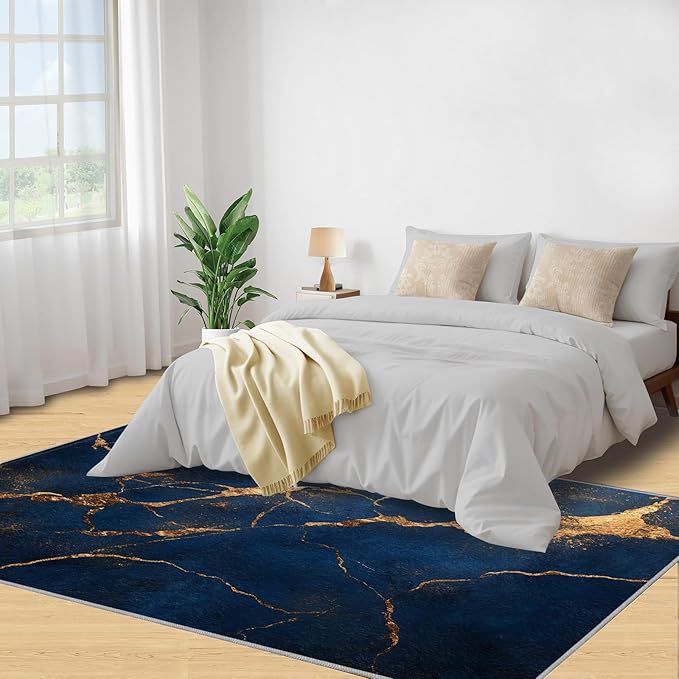 2x3 Abstract Marble Rugs for Entryway - Dark-Blue-Marble Small Area Rugs, Luxury Stone Pattern Laundry Room Carpet Non Slip Accent Throw Rug for Bathroom Kitchen Sink Front Door