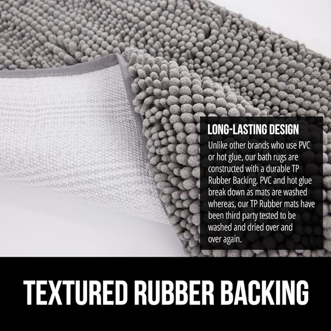 GORILLA GRIP Bath Rug Mat 42x24, Thick Soft Absorbent Chenille, Quick Dry Microfiber Mats, Rubber Backing Washable Shower Floor Rugs, Bathmat Runner, US Designed Bathroom Home Decor Accessories Grey
