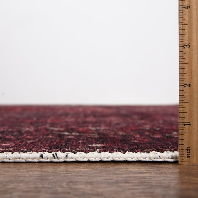 Bloom Rugs Washable Non-Slip 8' x 10' Rug - Dark Red Traditional Bordered Area Rug for Living Room, Bedroom, Dining Room, and Kitchen - Exact Size: 8' x 10'
