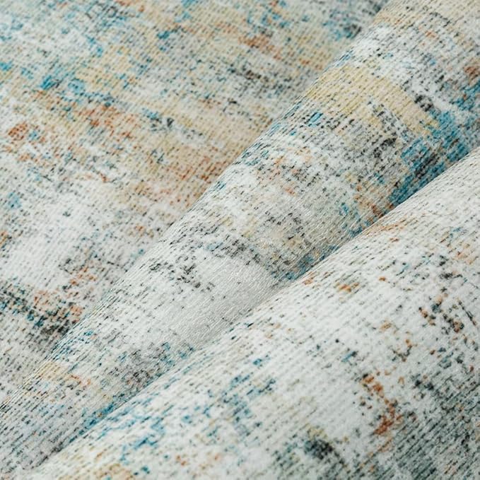 10x14 Area Rug Teal Beige Abstract Living Room Bedroom Washable Carpet Neutral Modern Non-Slip Soft Low Pile Lightweight Vacuumable Large Throw Rug for Dining Room