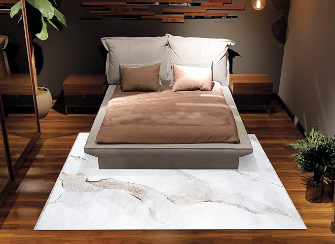 Bloom Rugs Caria Washable Non-Slip 8x10 Rug - Ivory/Gold Modern Abstract Area Rug for Living Room, Bedroom, Dining Room, and Kitchen - Exact Size: 7'8" x 10'