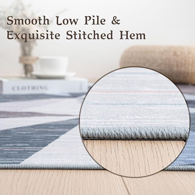 HOMFINE Washable Modern Area Rug - Geometry Style 4x6 Rugs for Living Room, Bedroom, Machine Washable Rug Soft Non Slip Non Shedding Area Rug - Blue, 4'x6'